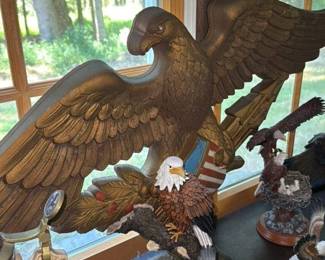 Bronze Finished Eagle Sculpture with American Flag Motif