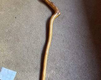 Vintage Natural Wood Walking Cane with Animal Paw Handle