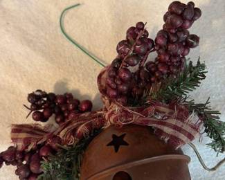 Rustic Metal Bell with Berry and Pine Accent