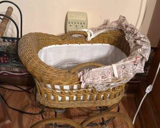Vintage Wicker Doll Pram