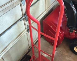 Red Hand Truck with Snow Blower