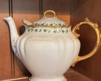 Victorian Porcelain Teapot with Gilt Accents and Shamrock Motif