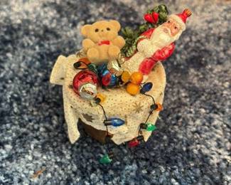 Santa Claus with Teddy Bear and Christmas Lights Figurine