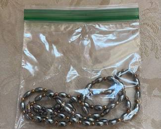 Hematite Bead Necklace with Gold Tone Spacers