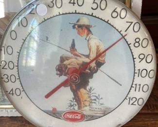 Norman Rockwell "The Fishing Trip" Coca-Cola Thermometer Clock