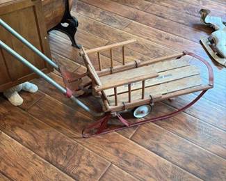 Vintage Sled with Push Handle