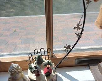 Vintage Christmas Village Scene with Snowflake hanger