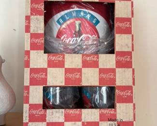 Coca-Cola "Always" Tin Sign and Glasses Set