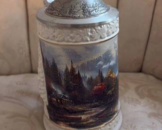 Vintage German Beer Stein with Pewter Lid