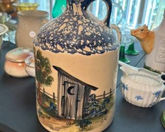 Antique Stoneware Jug with Outbuilding Scene