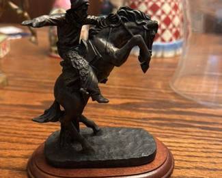 Native American Warrior on Horseback Bronze Sculpture