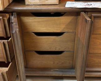 Mid Century Modern Walnut Dresser with Cane Accents