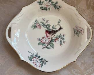 Vintage Porcelain Trinket Dish with Bird and Floral Motif