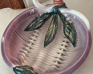 Vintage Ceramic Fruit Basket with Wicker Pattern
