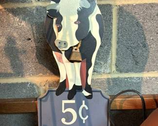 Vintage "5 cent Milk" Cow Sign