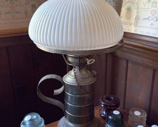 Victorian Oil Lamp with Frosted Glass Shade