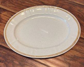 Oval Serving Platter with Speckled Glaze and Gold Rim