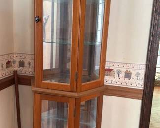 Wooden Display Cabinet with Glass Doors and Shelves