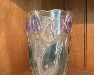 Art Nouveau Glass Vase with Tulip Motif