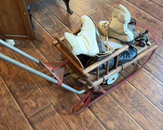 Vintage Snowmobile sled with Boots