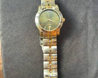 Men's Two-Tone Watch with Green Dial