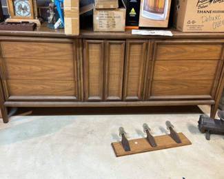 Mid Century Modern Walnut Dresser with Cane Accents