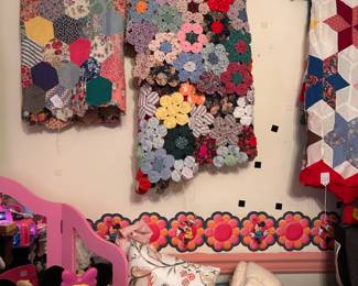 Hexagon and yo-yo quilt tops. The love that went into these…..