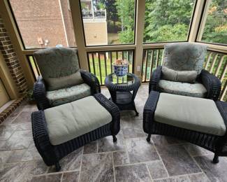 Pair of Wicker Chairs with Ottomans