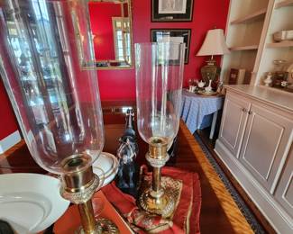 Glass and Brass Hurricane Candleholders