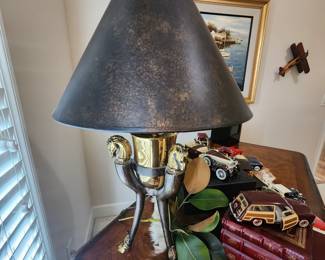 Vintage Maitland-Smith Table Lamp with Triple Horse Heads
