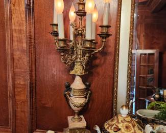 Pair of Vintage French Style Bronze and Marble Lamps