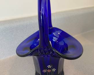 Fenton glass basket. Hand painted and signed.