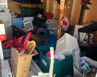 Seasonal items, craft material, storage containers.