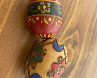 Wooden European hand painted eggs.