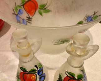 Vintage Hazel Atlas Frosted Glass salad bowl with cruets