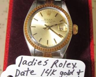 Ladies Rolex Date Wrist Watch - 14K Gold & Stainless Steel - Oyster Perpetual