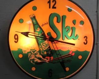 1959 Lighted Ski Soda Clock - Lights Up & Runs - by Pam Clock Co.
