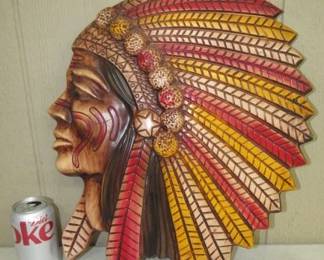 1960's - 1970's Chalk Indian Chief Wall Decor