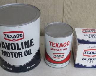 NOS 1960's Texaco Oil Cans & Oil Filter