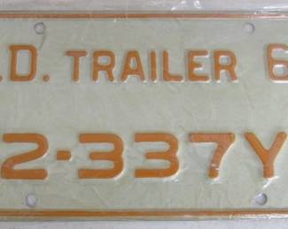 NOS 1969 S.D. Trailer License Plate