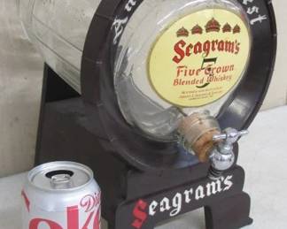 1940's Seagram's Whiskey Glass Barrel Dispenser