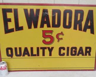 1930's - 1940's Metal EL WADORA Cigars Sign - 24" x 36"