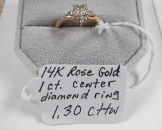 14K Rose Gold 1 ct. Center Diamond Ring - 1.30 cttw