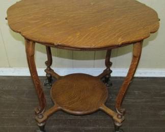 Oak Parlor Table w/Huge Glass Ball Feet