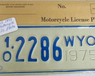 NOS 1975 Wyoming Motorcycle License Plate