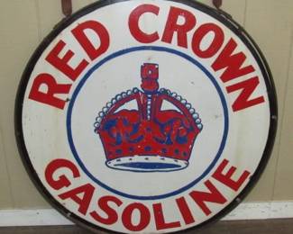 42" Porcelain Red Crown Gasoline Sign w/Bracket - Single Sided