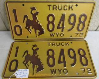NOS 1972 Set Wyoming Truck License Plates