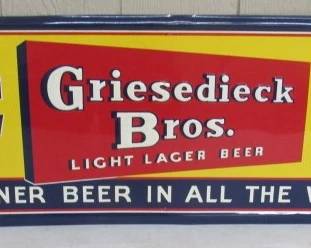 1930's - 1940's NOS Embossed Metal Griesedieck Bros. Beer Sign - 15 1/2" x 41"