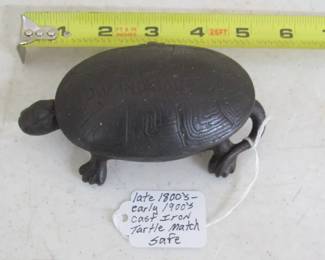 Late 1800's - Early 1900's Cast Iron Turtle Match Safe/Trinket Box - Turtle Shell is Hinged & Lifts Up