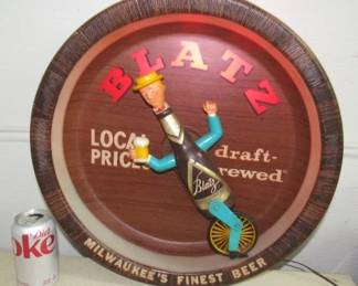 1960's Blatz Beer Lighted Sign - Man on Unicycle - Works - Spins Around on Sign